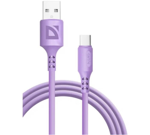 Кабель DEFENDER (87106VIO) F207 TypeC 1м,2.4А,силикон, фиолетовый