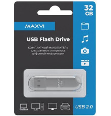MAXVI P1 32GB silver, монолит с колпачком, ABS пластик, USB 2.0