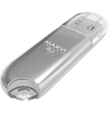 MAXVI P1 8GB silver, монолит с колпачком, ABS пластик, USB 2.0