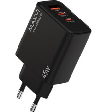Адаптер питания MAXVI СЗУ SFC-345GN 45W, USB-A, 2xUSB-C, черный